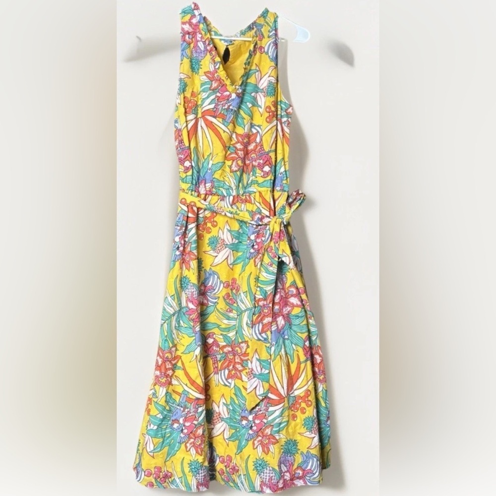 Talbots Tropical Floral Dress | Size 10 | Cotton Sleeveless A-Line Yellow